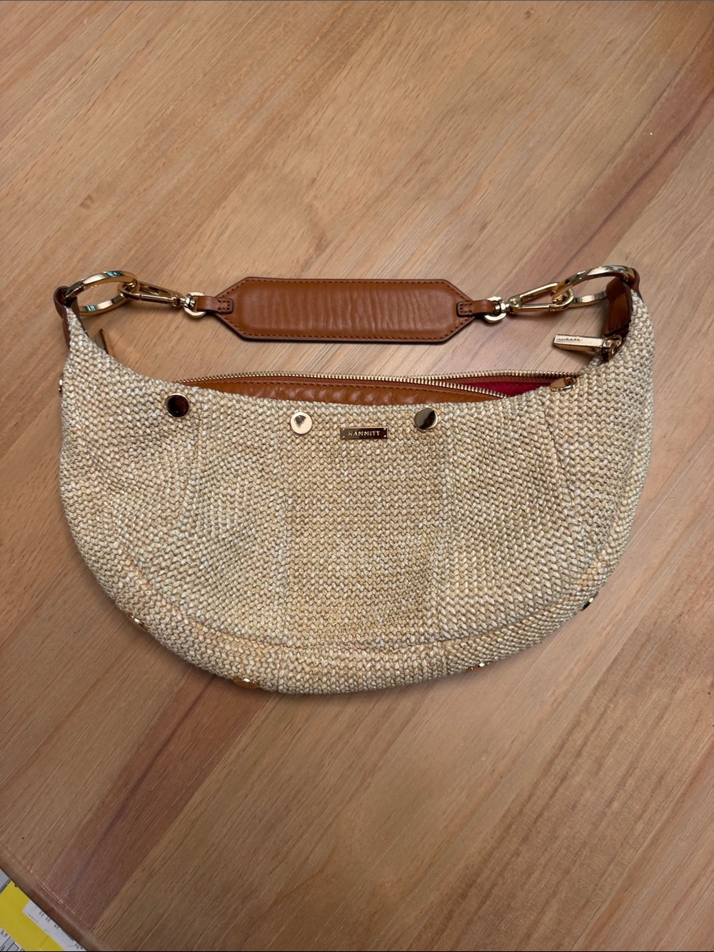 Hammitt Erica cocoa raffia Shoulder Bag in Natural. * NO cross body strap